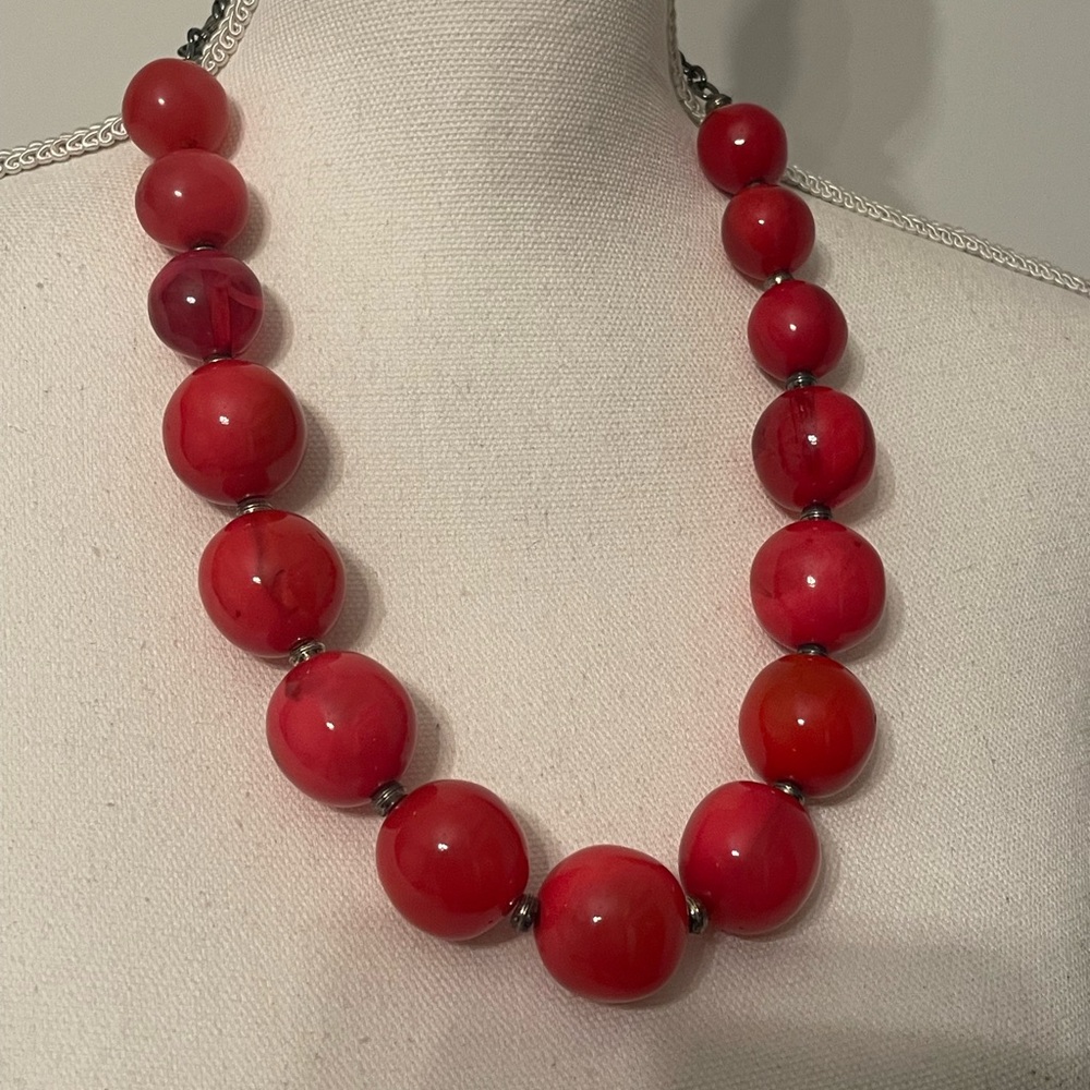 DOMINIQUE DENAIVE Paris French Haute Couture Ruby Resin Marble Beaded Necklace